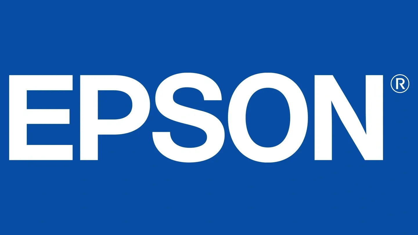 A blue box with the word epson written in it.